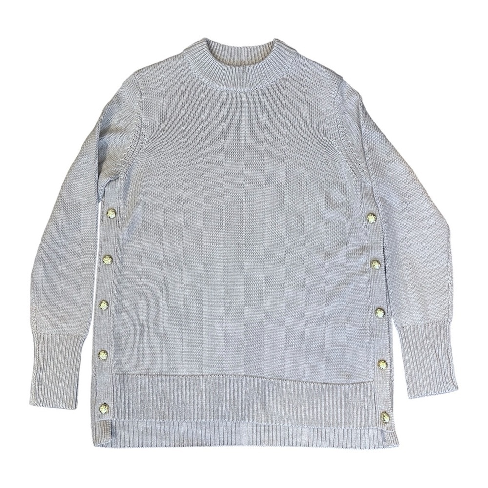 Tuckernuck Bexley Button Seam Wool Blend Sweater in Wheat Grey Women’s Small - Picture 4 of 8